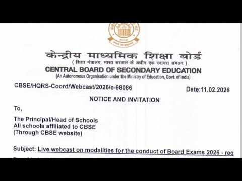 CBSE Live Webcast Notification – Board Exams 2026