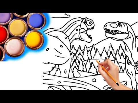 Tyrannosaurus Rex vs T-REX Coloring Pages | Dinosaurs Coloring Pages | How to Draw & Painting T-REX