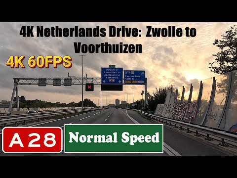 4K Netherlands Drive:  Zwolle to Voorthuizen .   Motorway A28