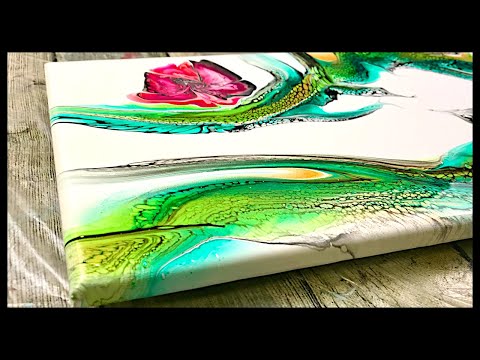 Acrylic Pour Flowers and Stems using the Bloom Technique and Pouring Medium, and the Swipe Technique