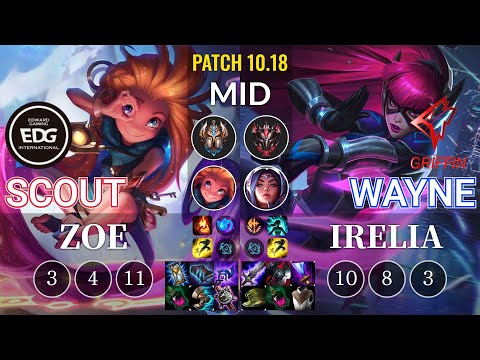 EDG Scout Zoe vs GRF Wayne Irelia Mid - KR Patch 10.18