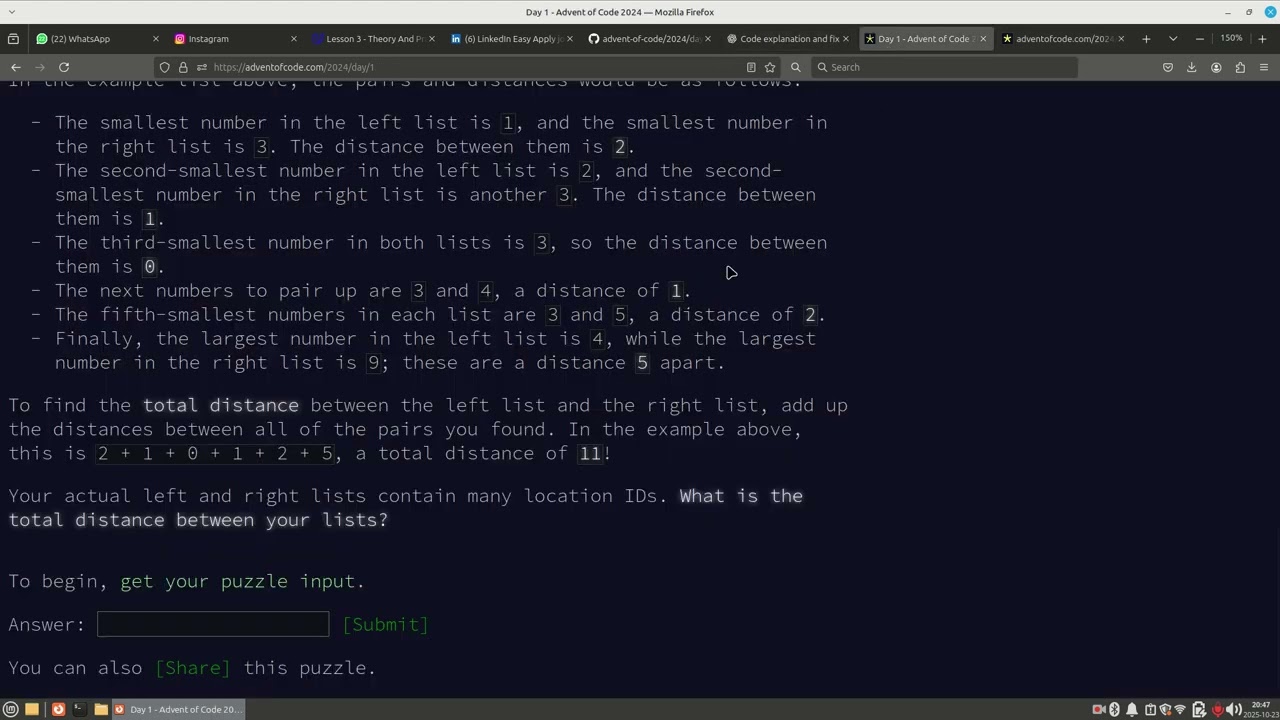advent of code 2024 day 1 solution | advent of code solution | code explanation | python |