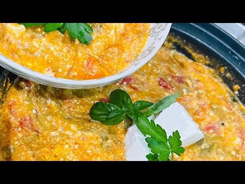 Traditional / old recipe/ roasted peppers/ with feta cheese/ and eggs/ Starinski recept /