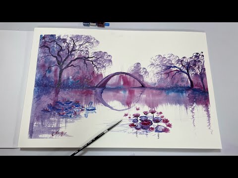 How To Paint Blue And Lavender Pond ~ Watercolour tutorial For Beginners