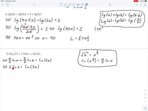 Exercise sheet 11 – Logarithm equation, problems 2a, c and f