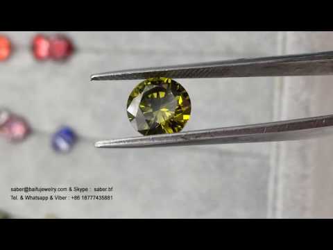 8MM F43 Olive-Yellow Round Brilliant Cut Cubic Zirconia CZ Gems(Wuzhou BaiFu Jewelry Co., Ltd.)