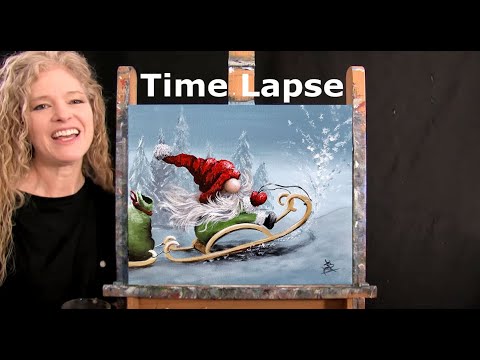 TIME LAPSE - Learn How to Paint "CHRISTMAS GNOME" with Acrylic Paint- Step by Step Video Tutorial