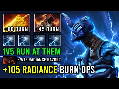WTF +105 Radiance Flame Cloak Burn DPS 1v5 Run At Them Solo Mid Razor 7.33d Dota 2