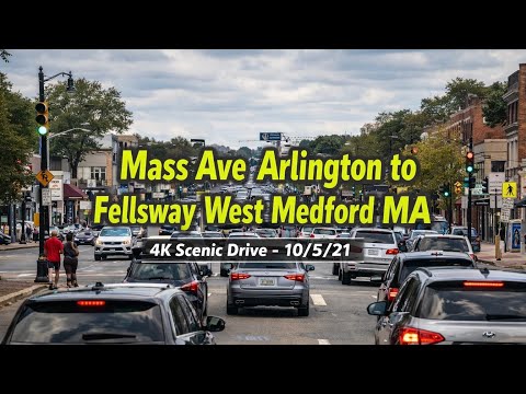 🚖 Mass Ave Arlington to Fellsway West Medford MA | 4K Scenic Drive - 10/5/21
