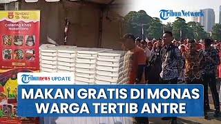 Tertibnya Warga Jakarta Antre Makanan Gratis di Monas Jelang HUT ke-80 RI, Menunya Beragam