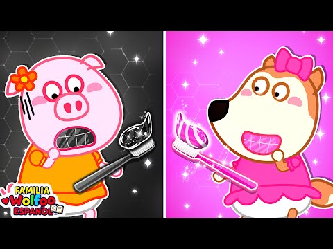 Wolfoo Family Spanish | BLACK AND PINK TOOTHPASTE CHALLENGE - Educational Cartoons