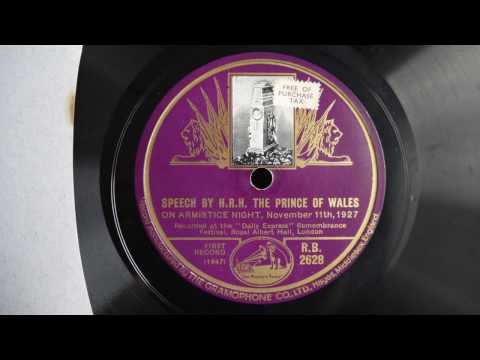 78RPM (1927) Speech By H. R. H.  The Prince Of Wales On Armistice Night, November 11