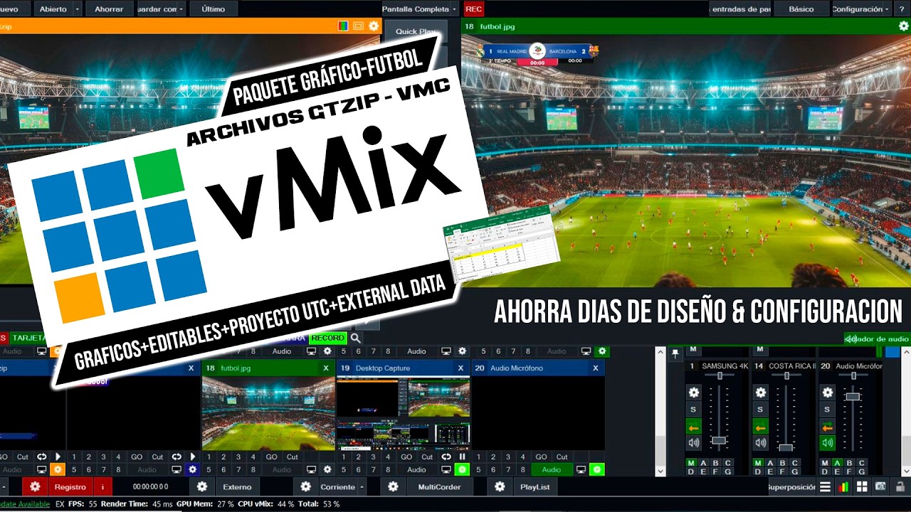 Pack Profesional de Gráficos para Fútbol en vMix | Títulos, UTC, PSD y Excel Incluido