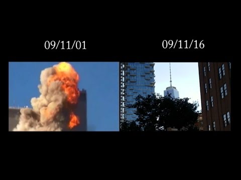 9/11 - 15 years later of the first plane hitting the World Trade Center and the Freedom Tower