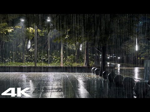 밤에 공원에 쏟아지는 폭우와 천둥 빗소리, 불면증을 잊고 당신의 99%는 빠르게 잠들 것입니다.