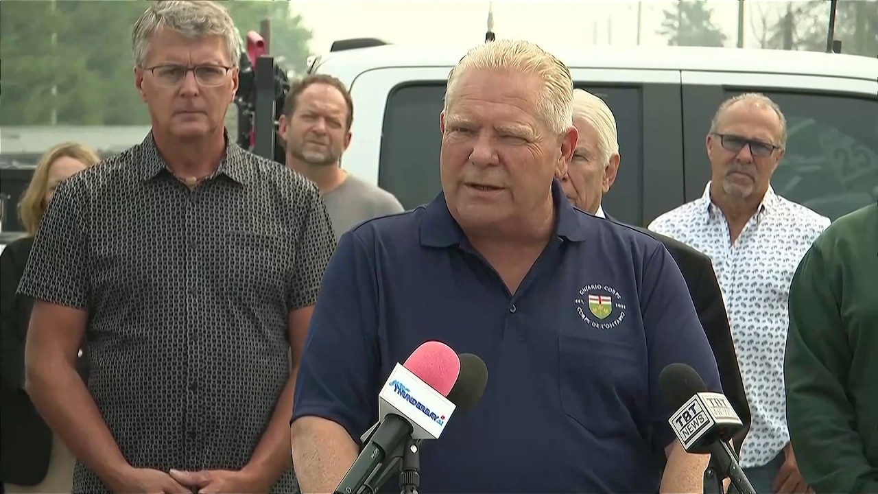 At Canadian wildfires press conference, Ford bashes Trump for lack of US assistance, ‘short memory’
