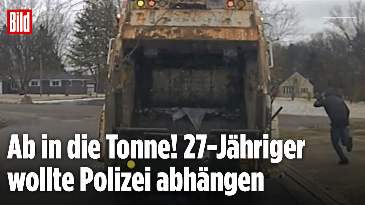 Mann springt plötzlich aus Mülltonne: Flucht vor Polizei geht schief