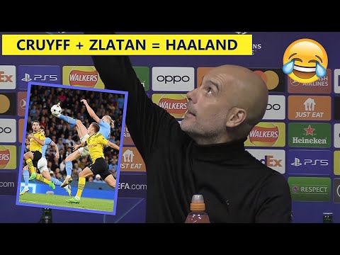 😂Pep Guardiola's Reaction to Haaland's Volley Goal vs Dortmund in Press 'He is Cruyff & Zlatan'👏