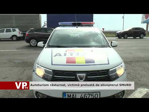 Autoturism răsturnat, victimă preluată de elicopterul SMURD