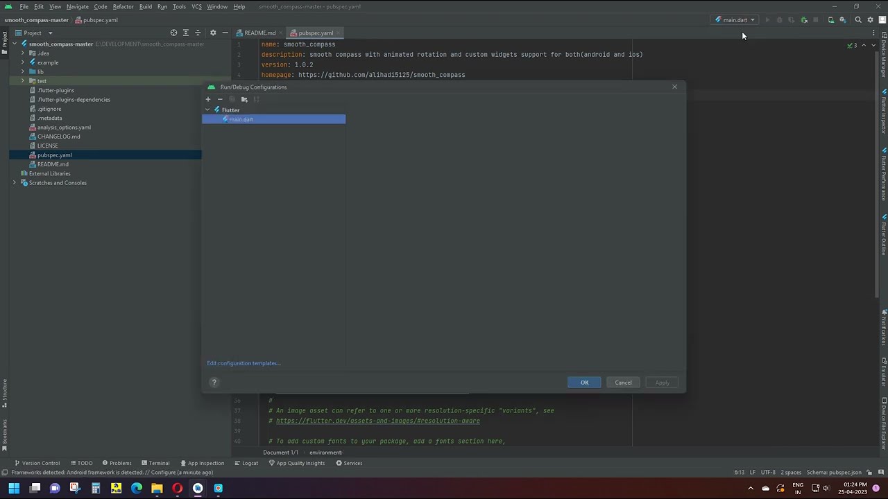 Run button Disabled in Flutter on Android Studio for Imported Project
