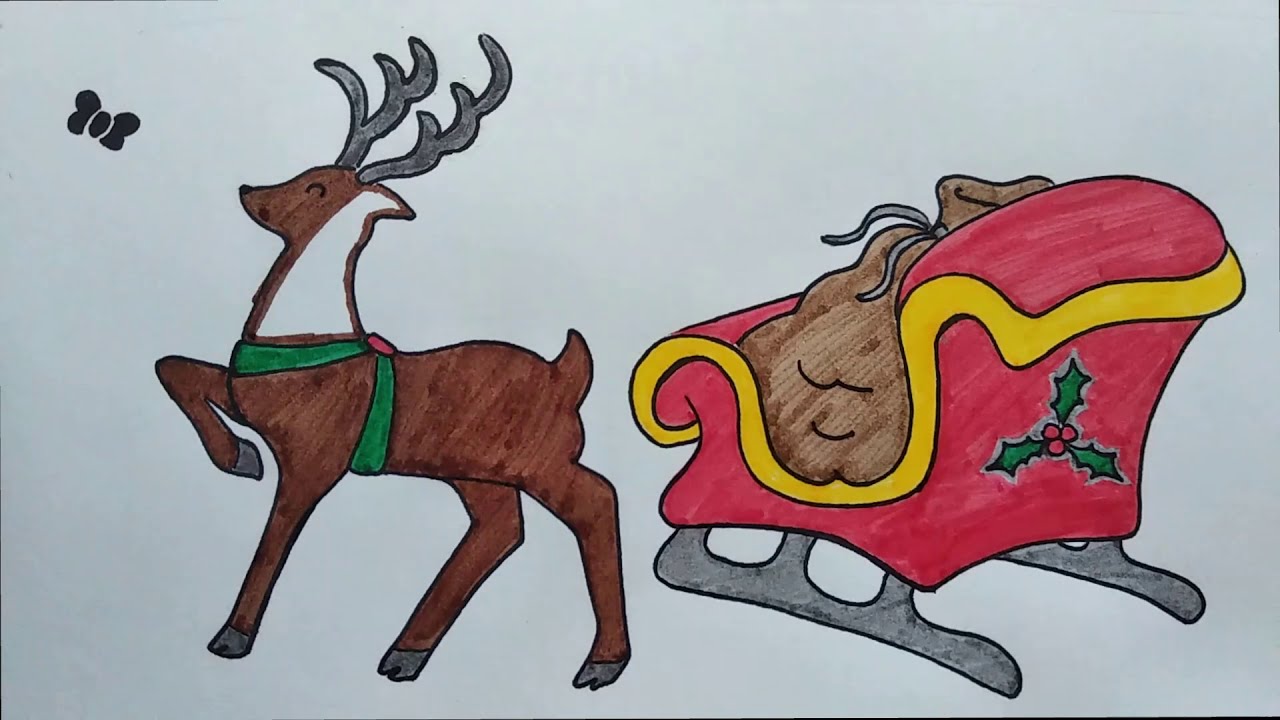 #136 Natale (8a parte) - renna e slitta : disegnare e colorare il Natale per bambini (babydona)