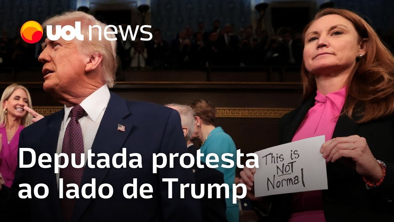 Deputada protesta ao lado de Trump no Congresso dos EUA e exibe cartaz: 'Isso não é normal'