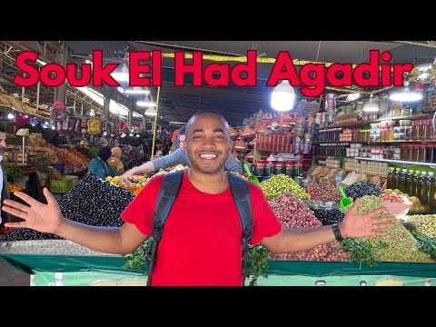 First Time At Souk El Had Agadir MOROCCO 🇲🇦| Eating Street Food And Buying Clothing| HUGE Market!!