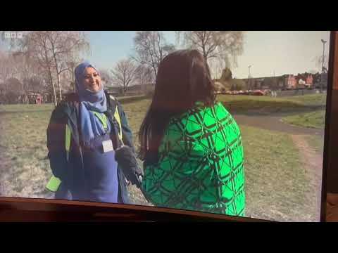 BBC Central News reporter Amy Cole speaking to Friends of Spark Green Park Chair, Sadia Khan 02/4/25