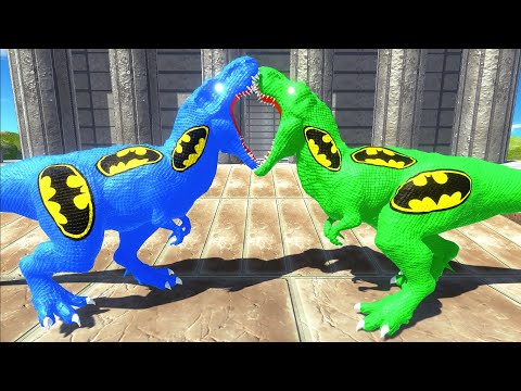 GREEN BATMAN T-REX vs BLUE BATMAN T-REX ANCIENT DEATH RUN - Animal Revolt Battle Simulator