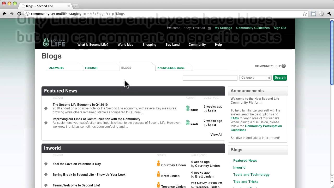 community.secondlife.com Introduction - Second Life Website Tutorial