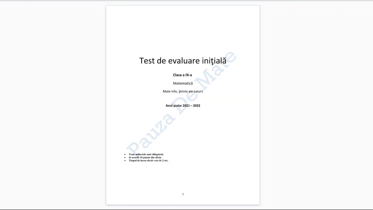 Test evaluare initiala clasa a IX-a - Mate-Info & Stiinte ale naturii - Model Pauza de Mate
