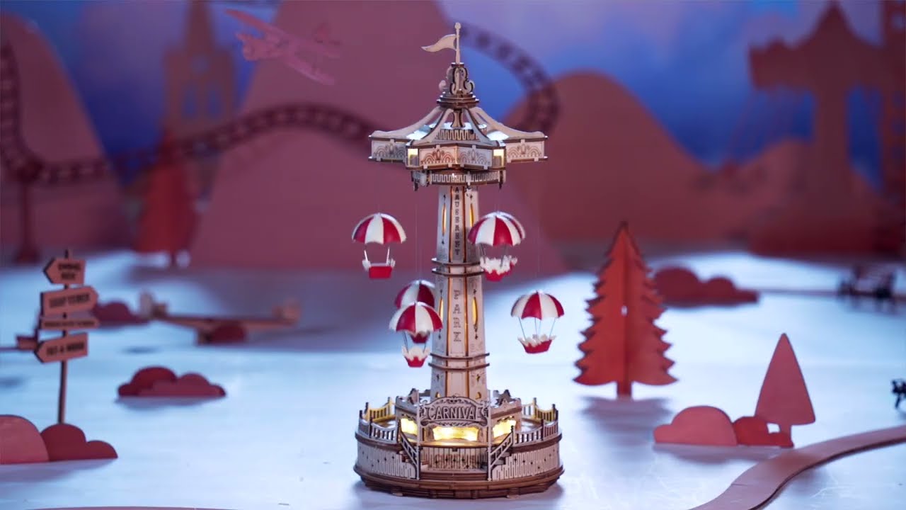 RoboTime 3D skládačka hrací skříňky Padáčkový kolotoč barevný