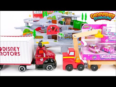 Disney Motors and Shopkins Cars play on our Giant Tomica Tracks!
