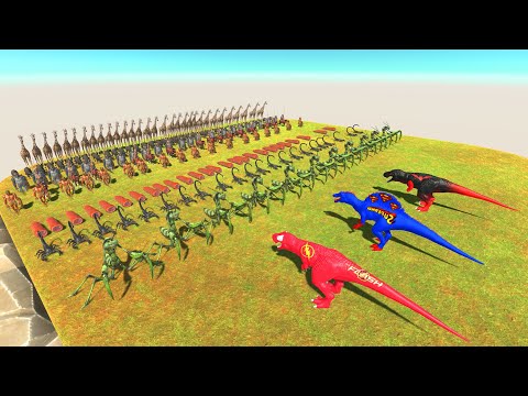 T-Rex Batman + T-Rex Flash + Spinosaurus Superman Death Run - Animal Revolt Battle Simulator