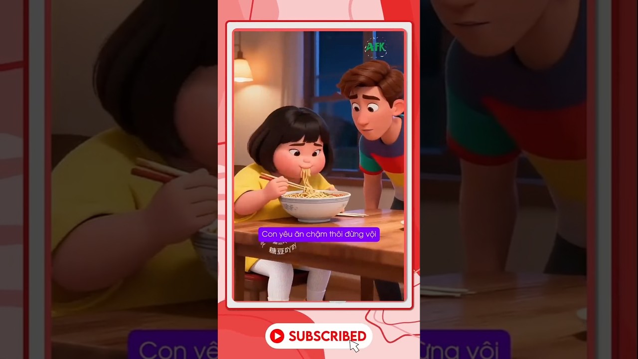 Cô bé ăn không ngừng cảm động