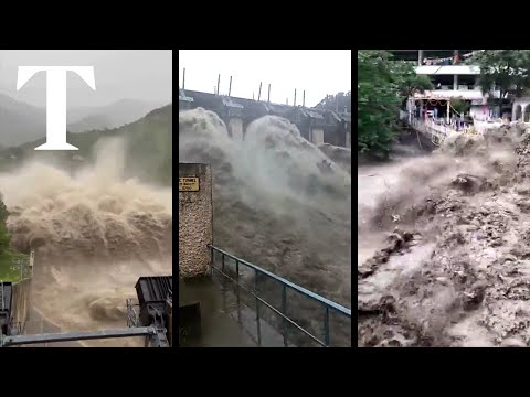 Pandoh Dam opens floodgates after extreme rainfall in India