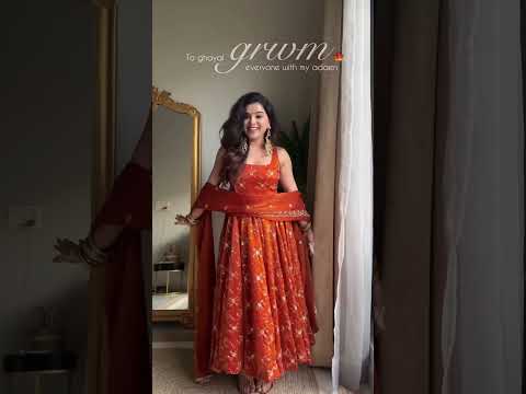 Orange Elegant KesriyaNC Silk Kali Cut Gown Set with Heavy Sequins Embroidery, Micro Fabric Pant & Matching Dupatta – Stitched Ensemble
