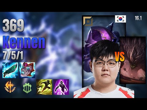 369 Top Kennen vs Malphite lol KR solo rank Full Game 16.1 | 369 케넨 vs 말파이트