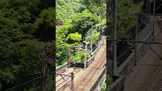 宇奈月温泉駅からトロッコ電車を望む