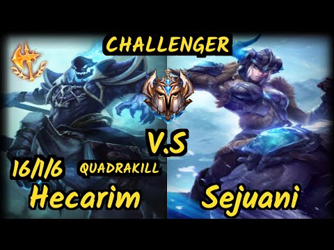 S04 Memento (HECARIM) vs SEJUANI - QUADRAKILL 16/1/6 KDA JUNGLE CHALLENGER GAMEPLAY - EUW