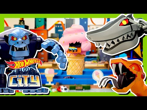 A INVASÃO DO SORVETE DO ROBÔ TUBARÃO NA HOT WHEELS CITY!  💥🍦 | Hot Wheels