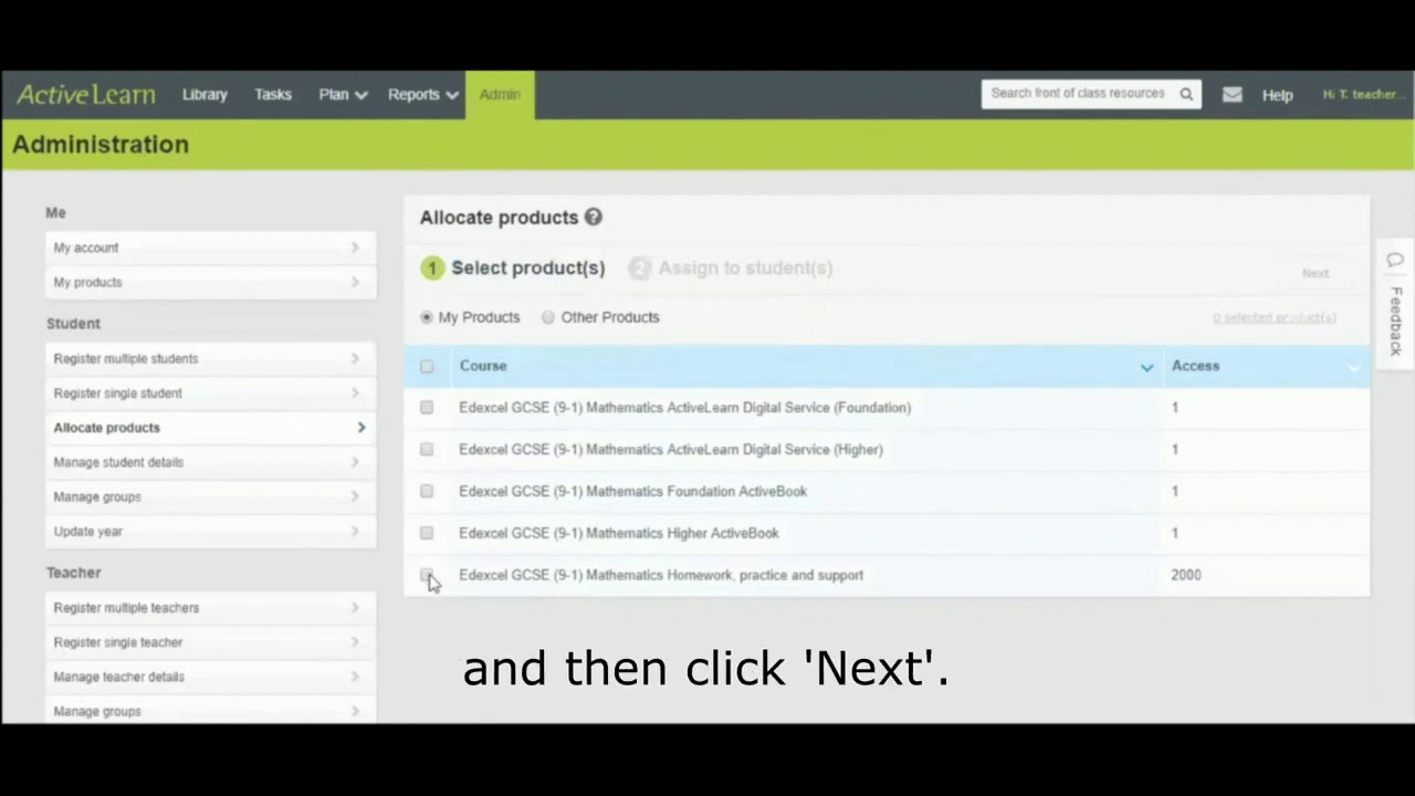 Pearson ActiveLearn - Allocating a product to pupils