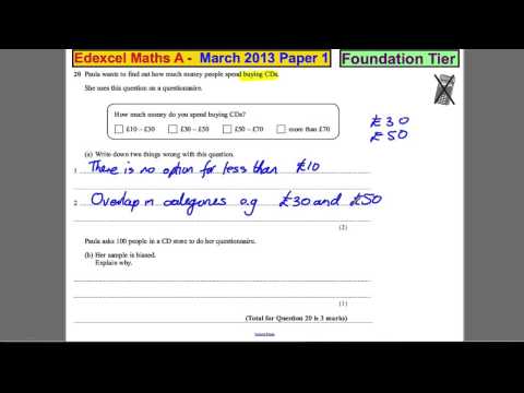 Edexcel GCSE Maths Foundation P1 March 2013 Q20