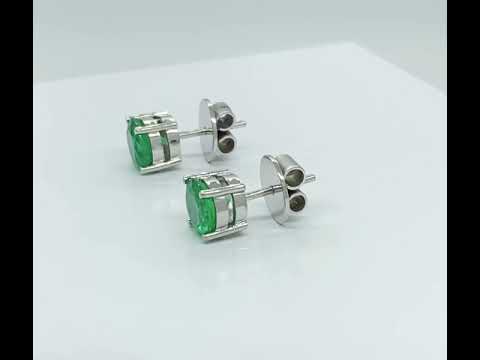 Emerald Stud Earrings in 18K White Gold with Big Round Cut Colombian Emeralds