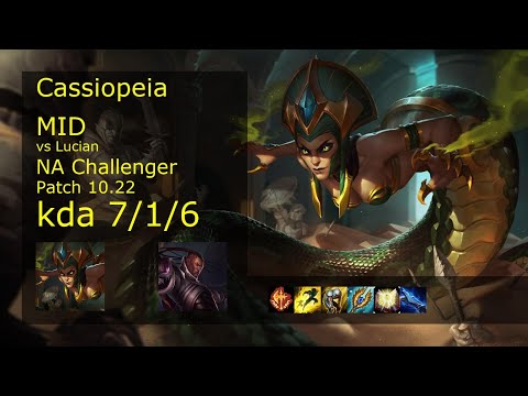 Cassiopeia vs Lucian Mid - NA Challenger 7/1/6 Patch 10.22 Gameplay