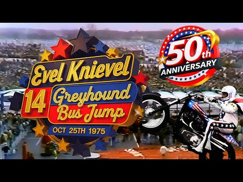 Evel Knievel's 14 Greyhound Bus Jump Oct 25th 1975 HD enhanced. Epic WORLD RECORD.