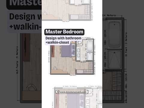 🛏️🌜Master bedroom layout design . Private bathroom with  vanity and a spacious walk-in closet.