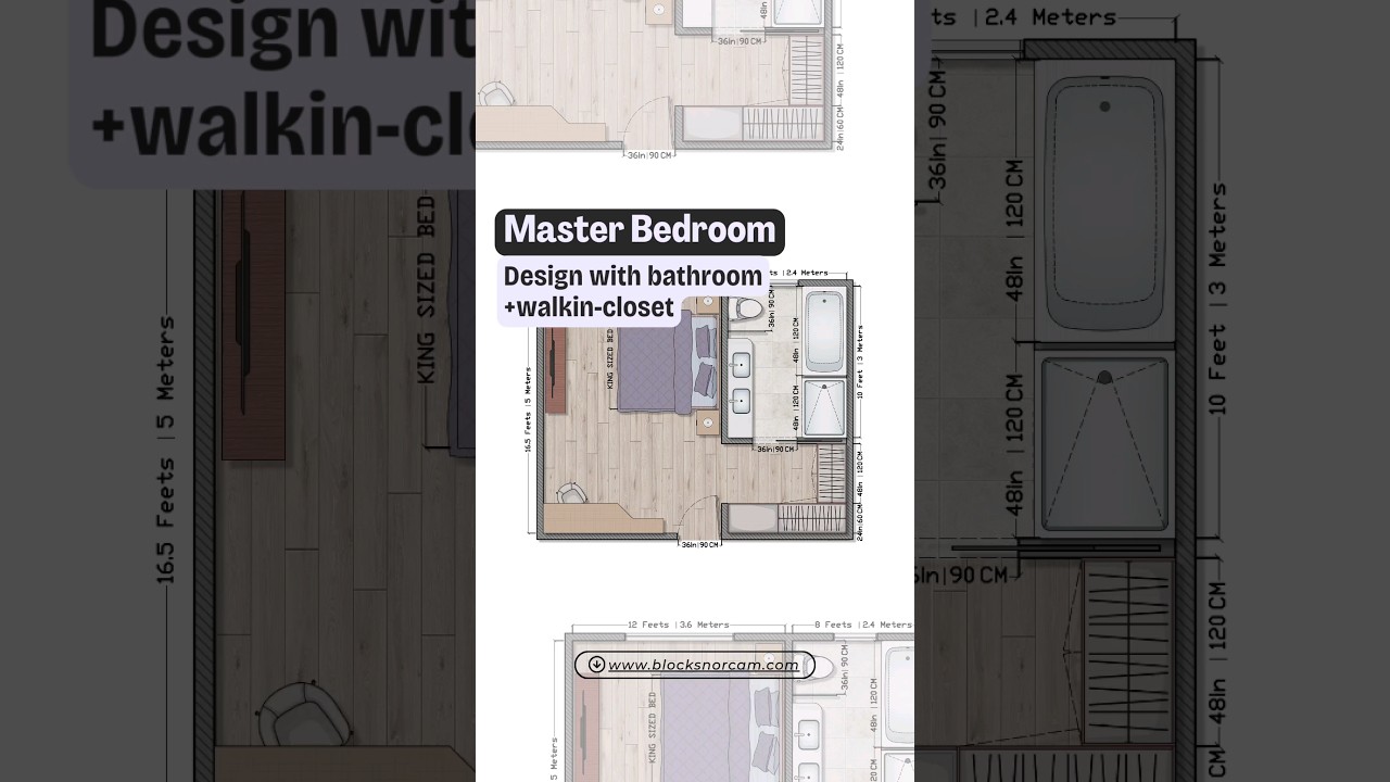 🛏️🌜Master bedroom layout design . Private bathroom with  vanity and a spacious walk-in closet.