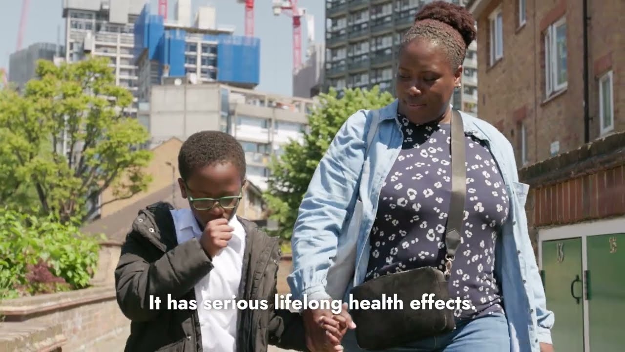 Walking from school in a polluted urban area
