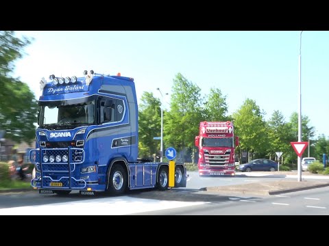 Truckshow Nederhemert 2023 with many Scania V8, L6, DAF & Volvo open pipes sound